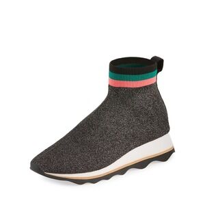 Loeffler‎ Randall Scout Knit Sock Sneakers Silver Pink Green Size 6